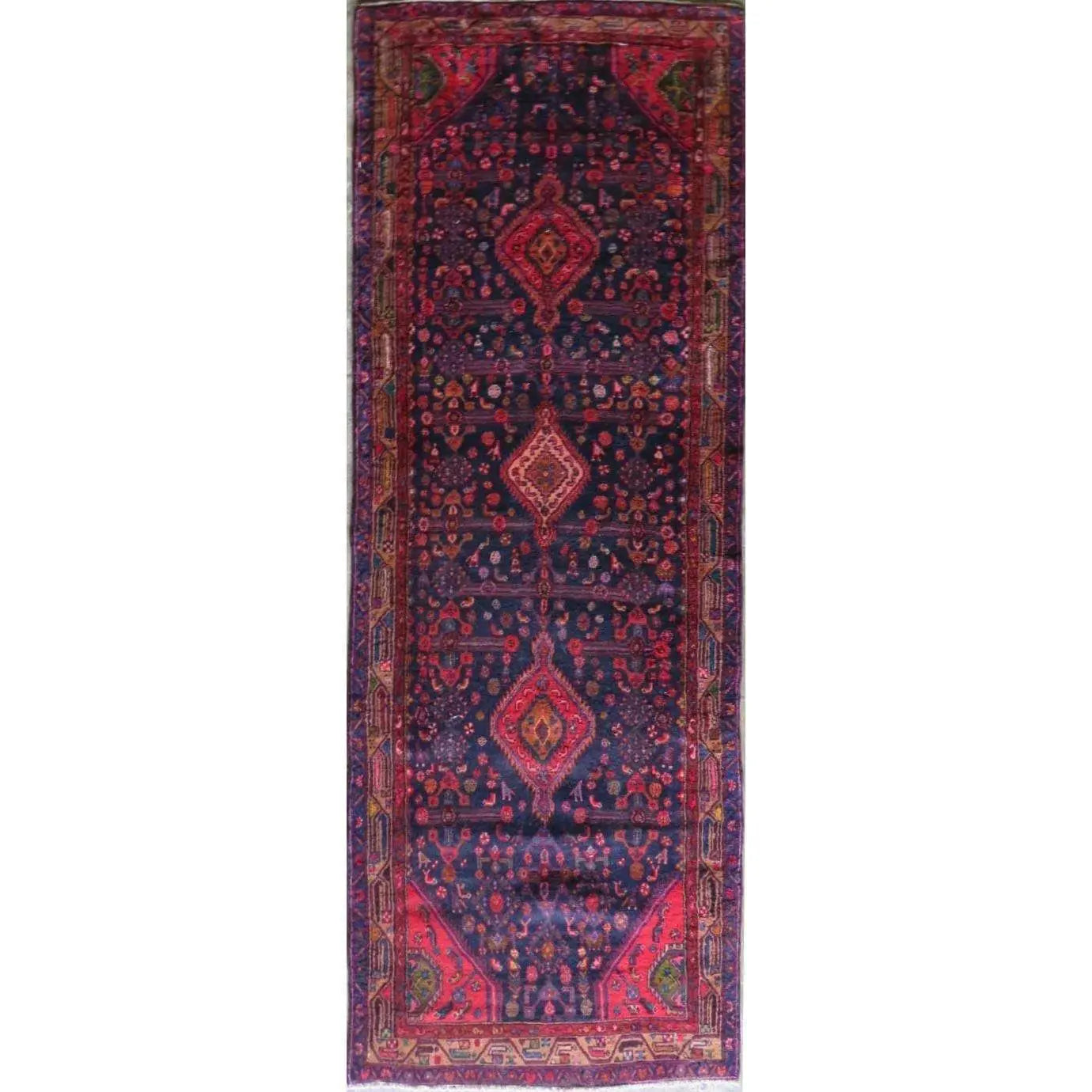 One Of The Kind Hand-Knotted Persian Wool Rug _ Luxurious Vintage Design, 11'2" x 3'7", Artisan Crafted